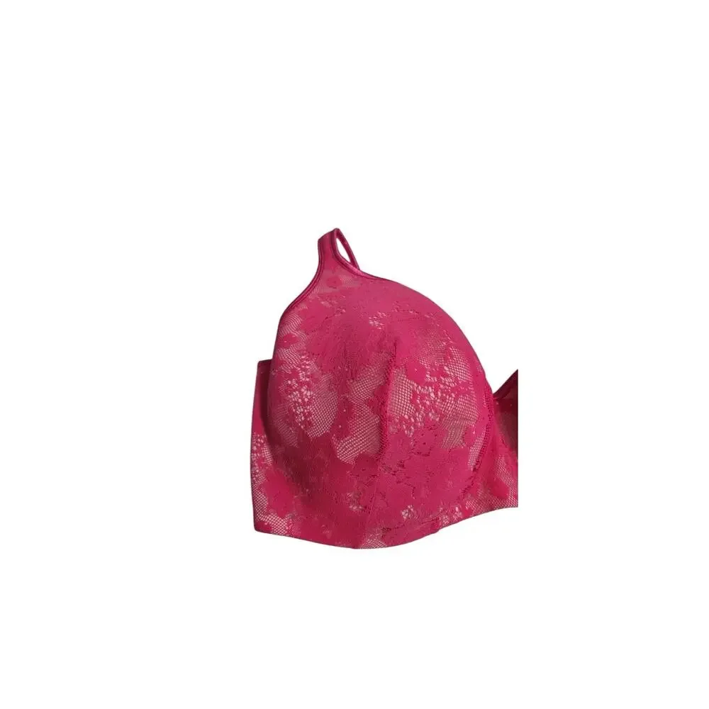 Cacique Lane Bryant Women's 42C Pink Bold Lace‎ Balconette Bra Cotton NWOT